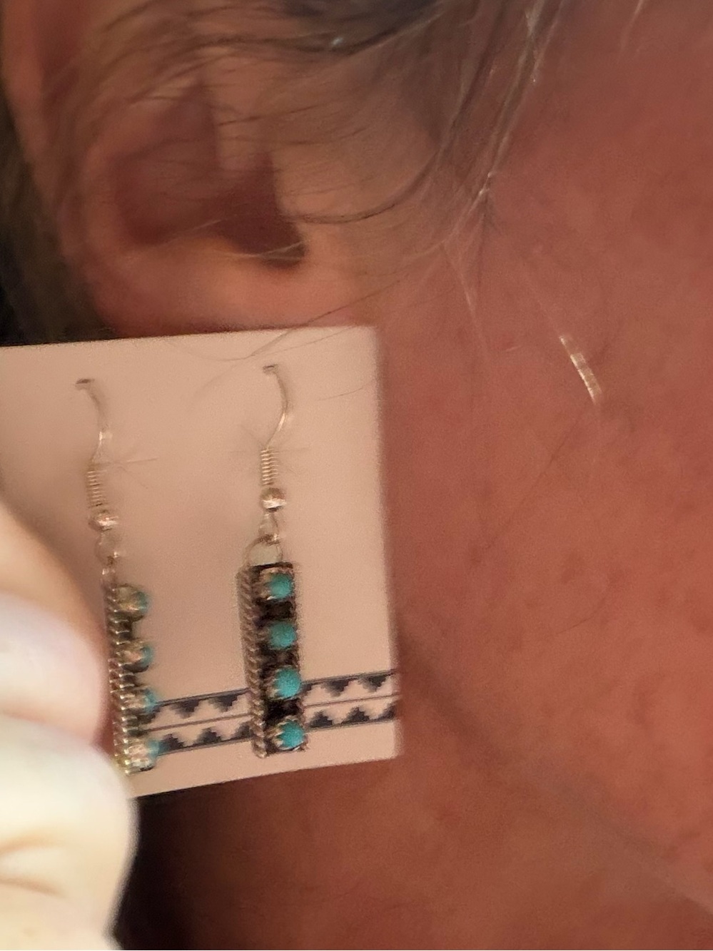 Esther White Navajo Sterling Silver Turquoise Bar Drop Earrings - Blue - Picture 6 of 6